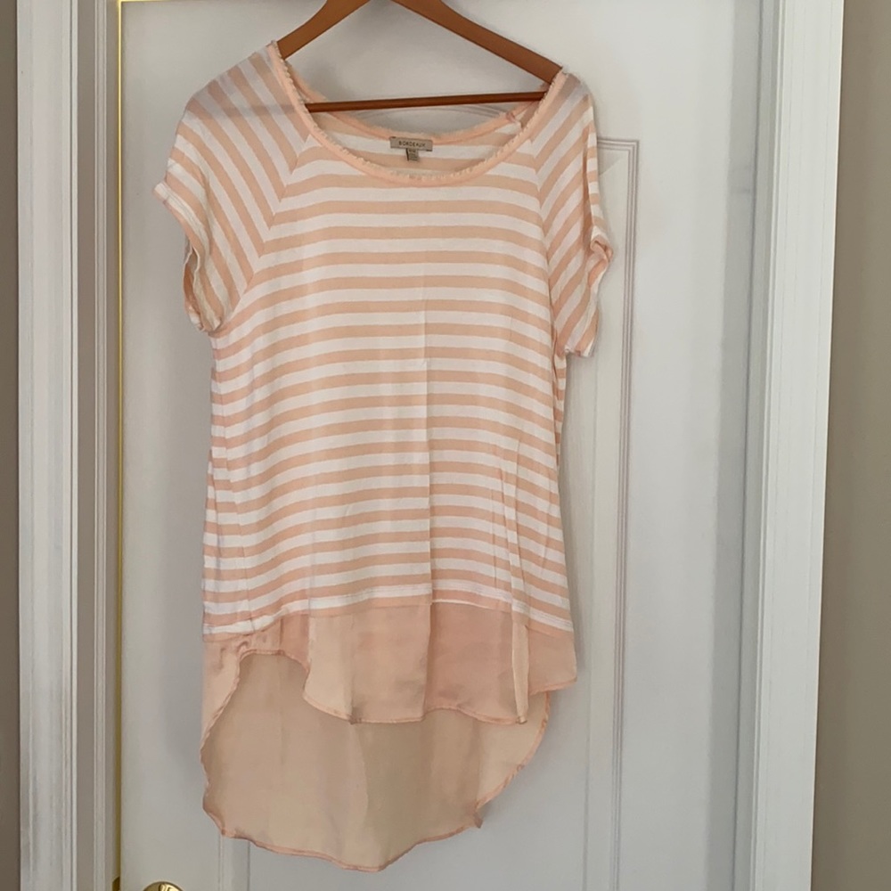 Anthropologie Size M Light Peach and White Striped mixed media Tee